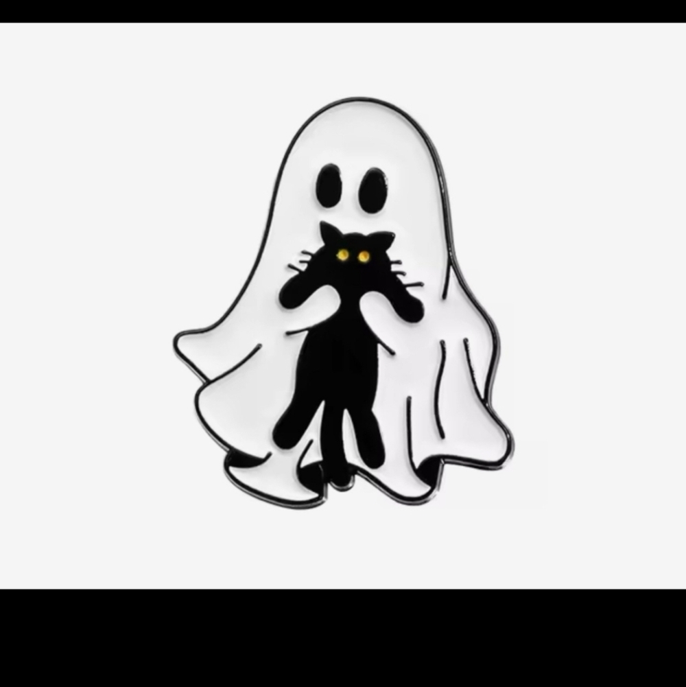 Ghost and Black Cat Kids Costume Enamel Pin